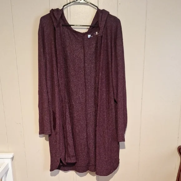 Xersion Women's Burgundy Open Front Hooded Cardigan Size PXXL - Picture 1 of 5
